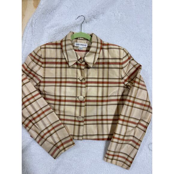 VTG 90s Gruppo Americano Studio Plaid Crop Blazer Silk Shimmer USA 8 Academia - Picture 8 of 8